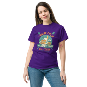 Purple Cruise Crew Breakfast Club tee.