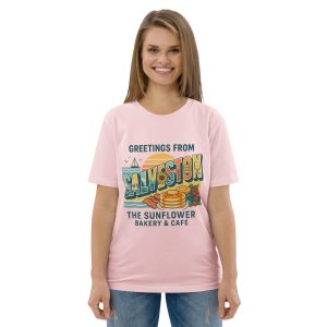 Cotton pink organic Greetings from Galveston tee.