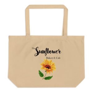 Oyster Sunflower tote bag with bakery logo.